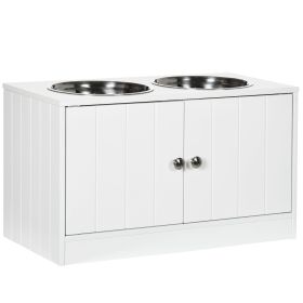 Elevated Dog Bowls with Storage Cabinet, Large 44L Capacity, Raised Dog Bowl Stand, Pet Food Bowl Feeding Station, White