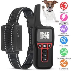 3280FT Dog Training Collar IP67 Waterproof Pet Beep Vibration Electric Shock Collar (Option: Black)
